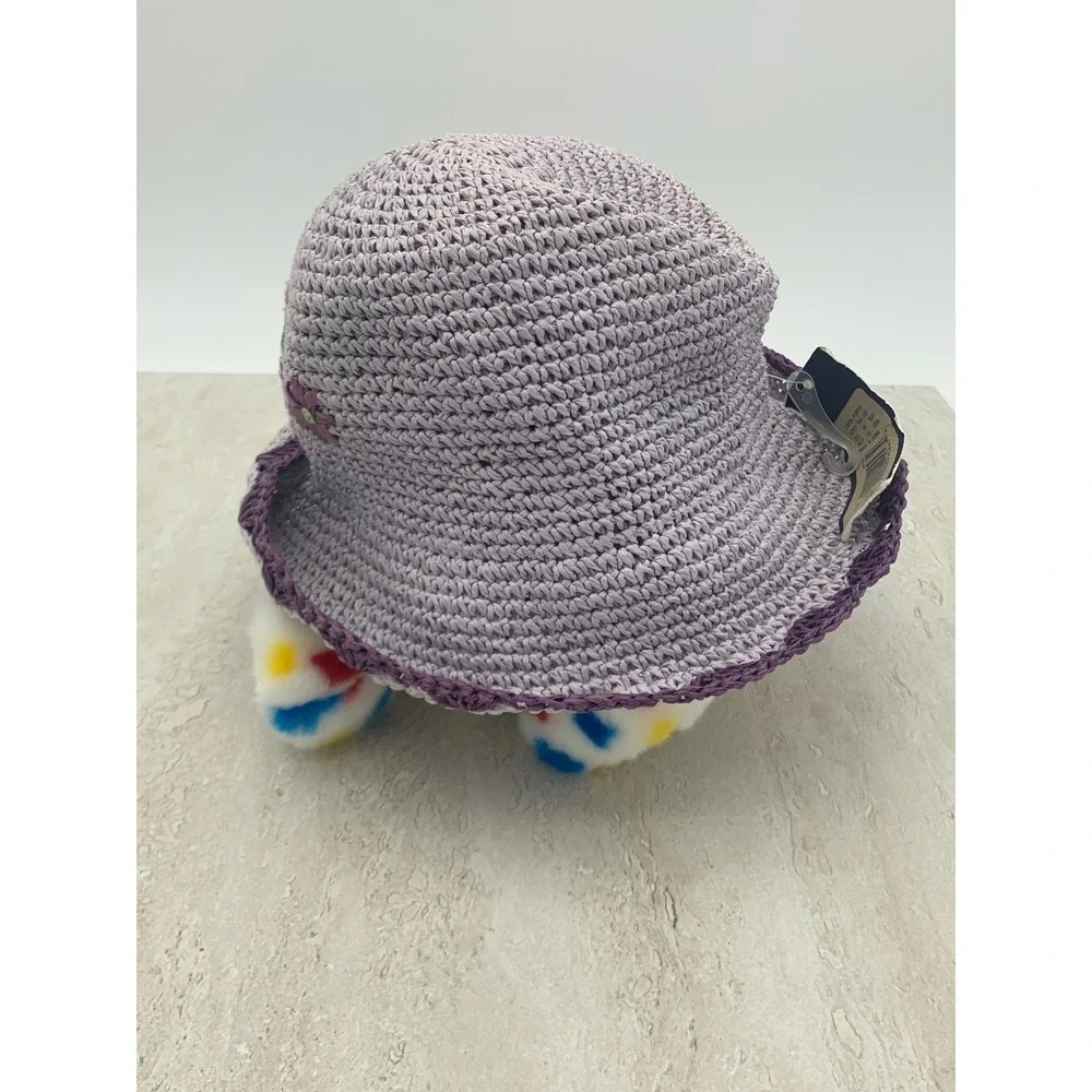Vintage 90s Cherokee Brand Purple Woven Bucket Hat Butterfly Needlepoint Patch